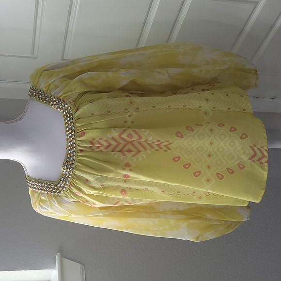 Tuckernuck Tops - Sheridan French for Tuckernuck yellow orange beaded blouse (XS)